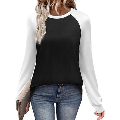 Camiseta Manga Larga Combinada Casual Cuello Redondo Multiuso - Image 2