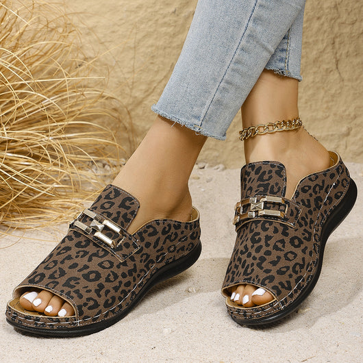 Pantuflas Plataforma Cuña Plus Size Estampado Leopardo para Playa - Image 15