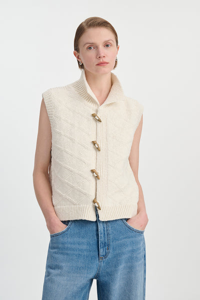 Chaleco Cardigan Tejido de Algodón con Textura Diamante - Image 12