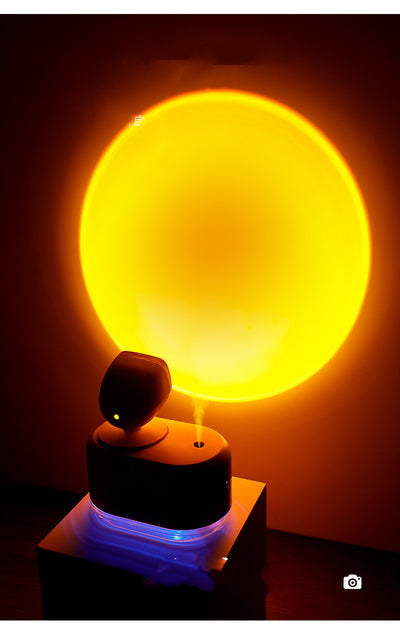 White 2-in-1 mini wireless sunset lamp and air humidifier with a rose gold accent and clear water tank. - Image 13