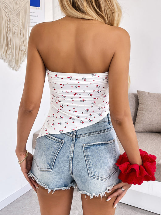 Blusa Floral Escote Tubo con Dobladillo Irregular - Image 11
