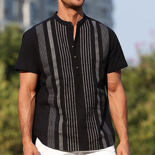 Camisa de Rayas Clásica de Manga Corta para Hombre - Image 2