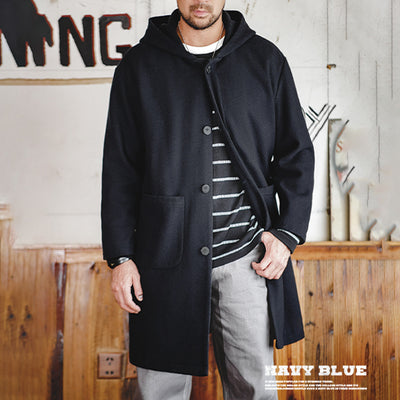 Abrigo de Lana Estilo Universitario Retro con Capucha para Hombre - Image 4