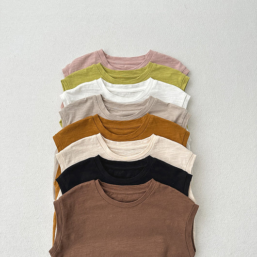 Playera sin Mangas de Algodón Slub con Hombro Caído para Niños y Niñas - Image 26