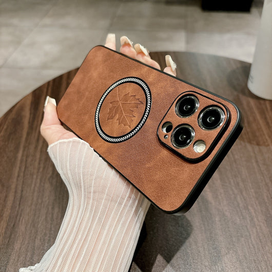 Funda Magnética para Celular en Cuero de Cordero con Diseño de Hoja de Arce - Image 35