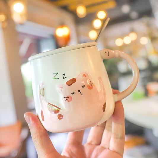 Taza Cerámica Gato Adorable con Tapa y Cuchara para Oficina - Image 2