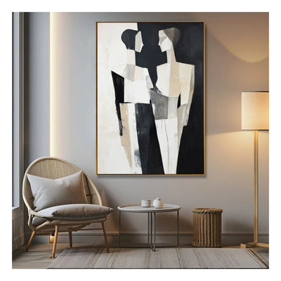Cuadro Abstracto Moderno de Personas en Blanco y Negro - Pintura al Óleo Artesanal para Sala de Estar - Image 3