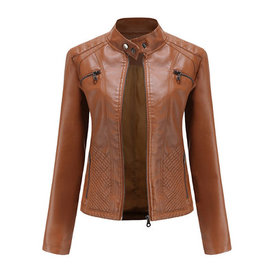 Chaqueta de Cuero para Mujer con Cuello Alzado - Estilo Casual - Image 4
