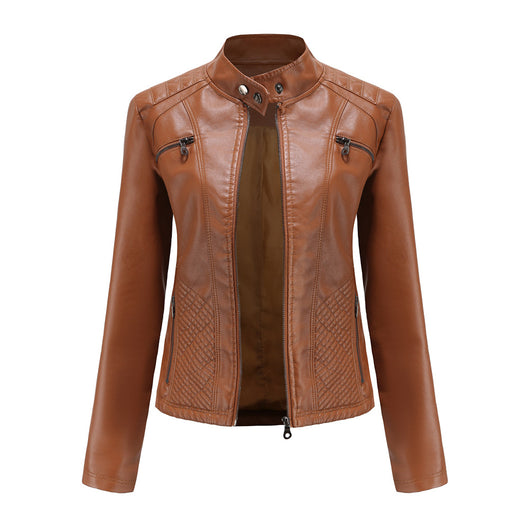 Chaqueta de Cuero para Mujer con Cuello Alzado - Estilo Casual - Image 4