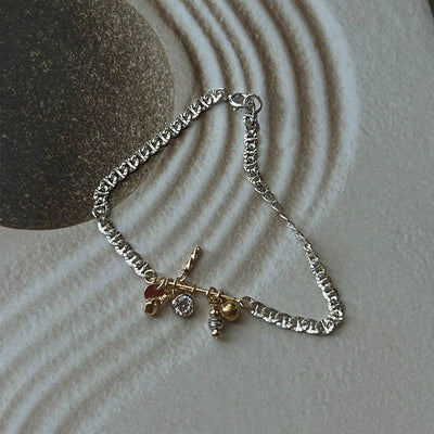 Pulsera de Plata S925 con Colgante de Encaje Doble Minimalista - Image 3