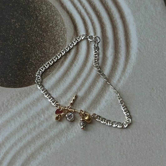 Pulsera de Plata S925 con Colgante de Encaje Doble Minimalista - Image 3