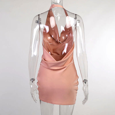 Vestido de Fiesta Satinado Escote V Espalda Descubierta Mini Sin Mangas - Image 24