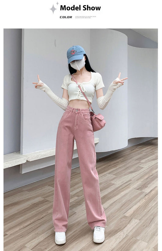 Pantalón Denim Rosa Palo Talle Alto Efecto Esbeltecedor Pierna Ancha Recta - Image 11
