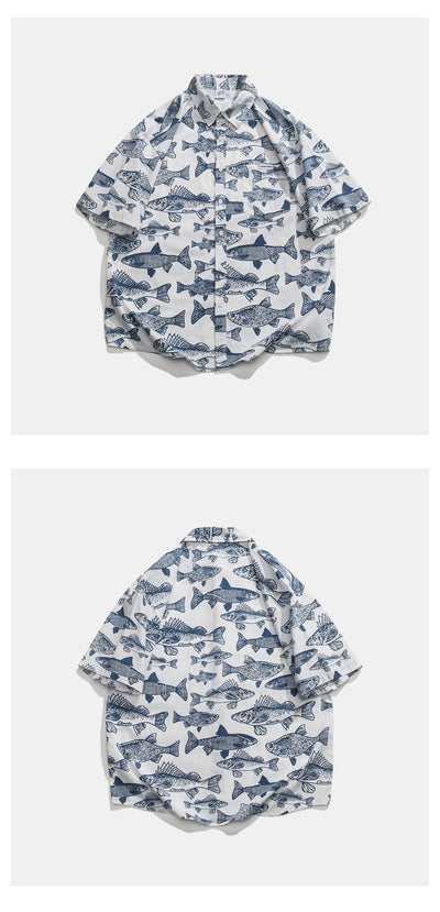 Camisa Estampada Manga Corta Suelta para Hombre Verano - Image 14