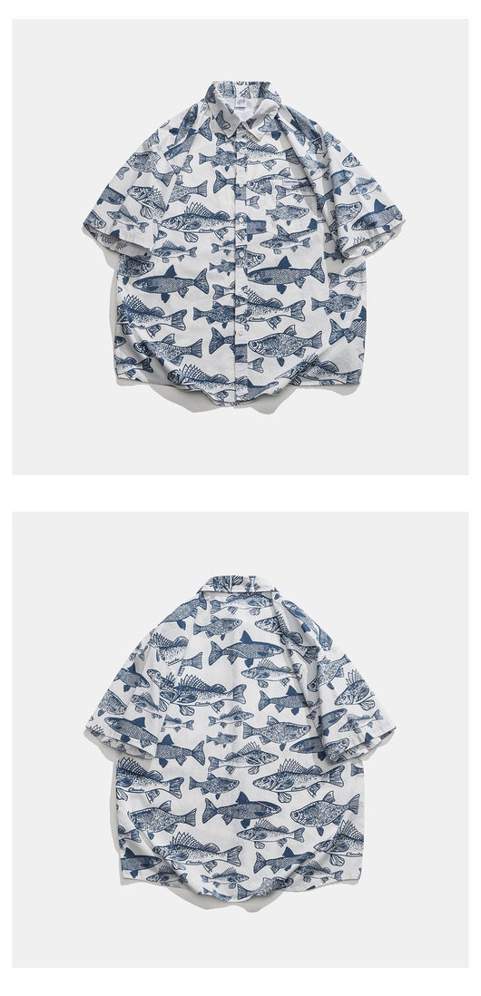Camisa Estampada Manga Corta Suelta para Hombre Verano - Image 14