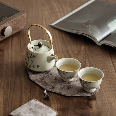 Tetera de Bambú Pintada a Mano con Juego de 2 Tazas - Image 4