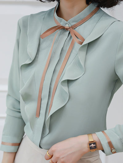 Blusa de Gasa Verde Estilo Occidental - Colección Otoño - Image 6