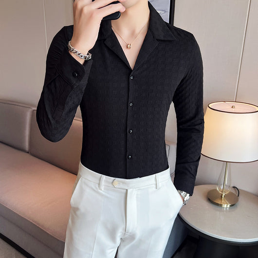 Camisa Casual de Manga Larga con Cuello Cubano