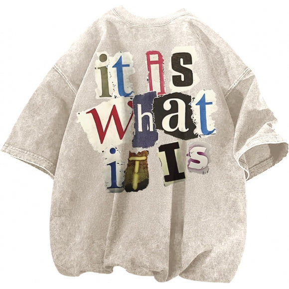 Camiseta Vintage Oversized con Estampado de Letras para Hombre