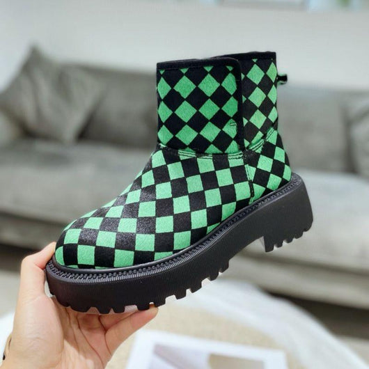 Botas de Invierno para Mujer con Pelo de Caballo a Cuadros - Cómodas y Cálidas - Image 4