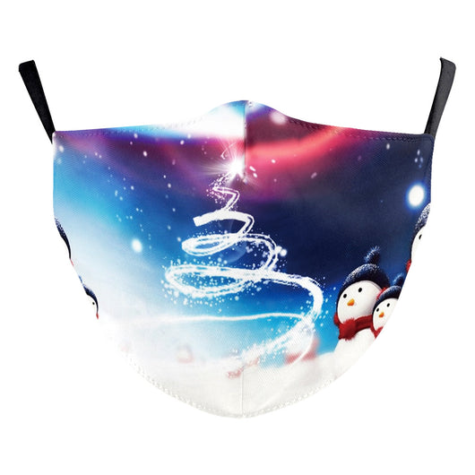 Red dust mask with a cartoon reindeer peeking out, surrounded by white snowflakes and sparkling stars. - Image 15