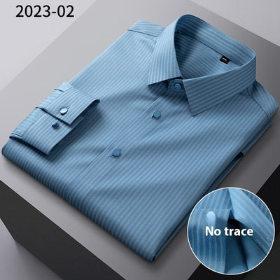 Camisa Manga Larga Rayada de Fibra de Bambú Premium sin Costuras para Hombre - Image 7