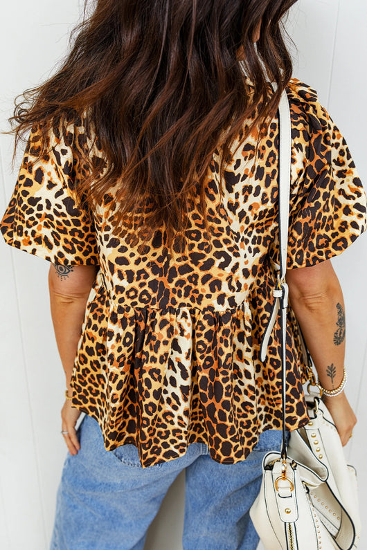 Blusa Suelta de Leopardo para Mujer - Manga Corta Casual - Image 9