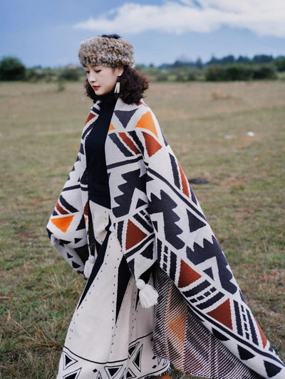 Chal Tejido Bohemio Étnico para Mujer - Poncho Versátil de Estilo Artesanal - Image 7