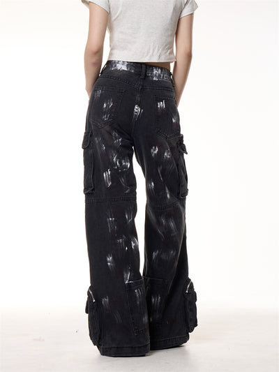 Pantalones de Trabajo Denim Multibolsillos con Diseño Graffiti Vintage - Image 14