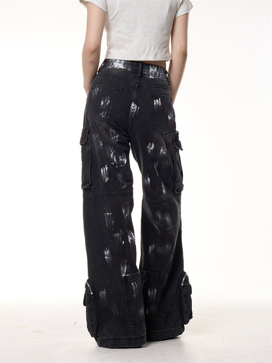 Pantalones de Trabajo Denim Multibolsillos con Diseño Graffiti Vintage - Image 14