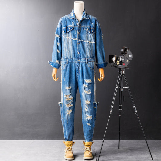 Mono Cargo Hip Hop Denim Rotos con Lavado Urbano