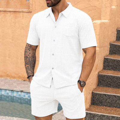 Camisa Casual Jacquard con Solapa y Botones - Conjunto Elegante para Hombre - Image 41