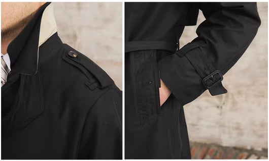 Abrigo Gabardina Impermeable Doble Cuello Hombre Largo Doble Botonadura - Image 14