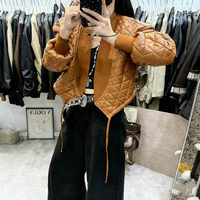 Chaqueta de Cuero PU Acolchada a Cuadros - Estilo Desenfadado y Cálido - Image 10