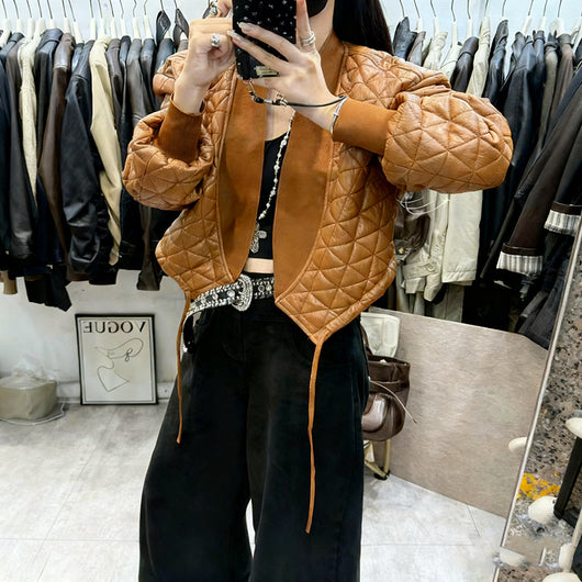Chaqueta de Cuero PU Acolchada a Cuadros - Estilo Desenfadado y Cálido - Image 10