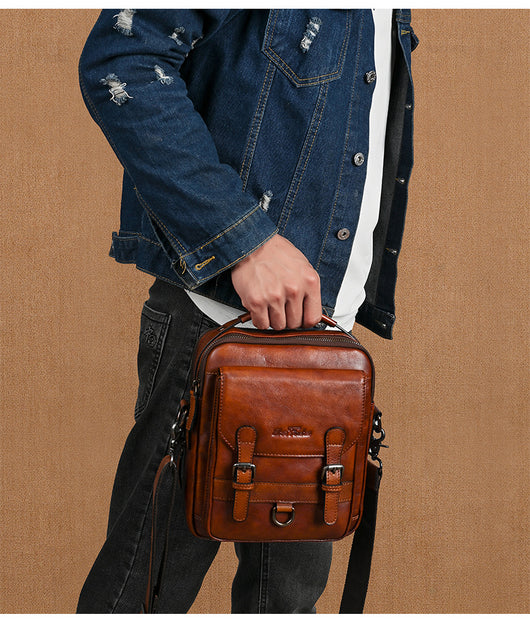Bolsa Bandolera de Cuero Genuino Estilo Retro para Hombre - Image 11