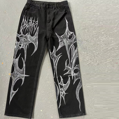 Jeans Negros Estilo Graffiti Urbano Antidesvanecimiento para Hombre y Mujer