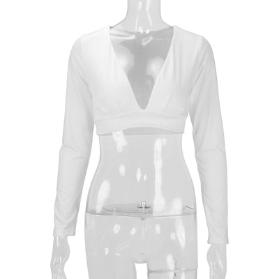 Blusa Manga Larga Entallada Cuello V Sexy para Mujer - Image 31