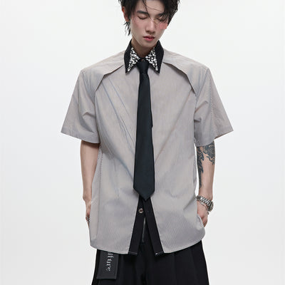 Camisa Casual Hombre Patchwork Diamante Rayas Bicolor
