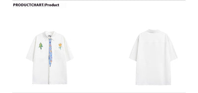 Camisa Suelta Unisex con Diseño de Corbata Pintada a Mano - Marca de Moda Japonesa - Image 13