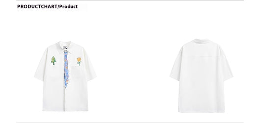 Camisa Suelta Unisex con Diseño de Corbata Pintada a Mano - Marca de Moda Japonesa - Image 13