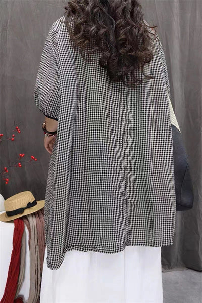 Camisa Cuadros Oversize Artística de Manga Tres Cuartos Estilo Vintage - Image 11