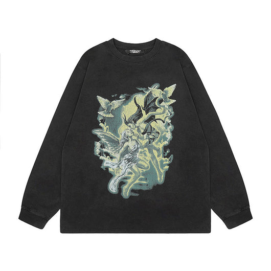 Camiseta Oversize Manga Larga con Estampado Rock Lavado - Image 4