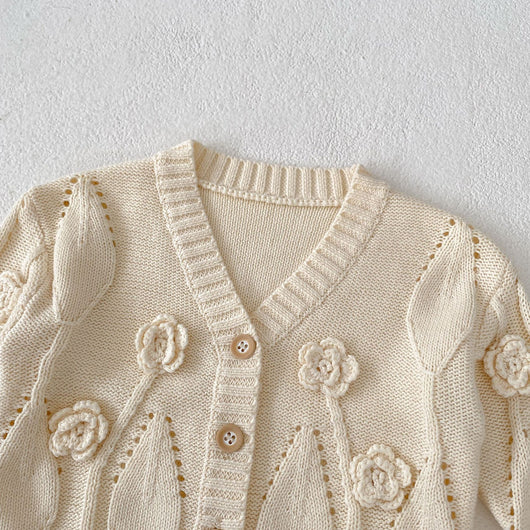 Cardigan Infantil Tejido a Mano con Flores - Image 17