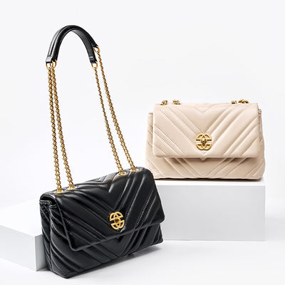 Bolso Mensajero de Cuero Vacuno con Cadena Diamante y Cierre Cuadrado - Image 2