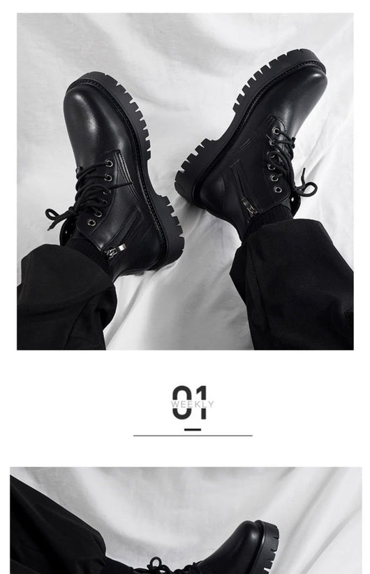 Botas Negras de Cuero para Hombre con Cierre Lateral y Plataforma Elevada - Image 14