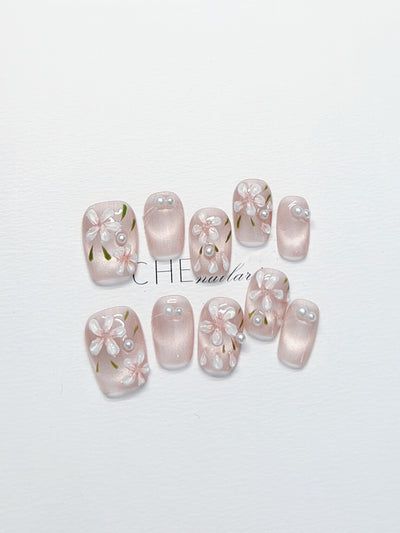 Uñas Postizas de Lujo Perla Floral - Diseño Personalizado Artesanal - Image 9