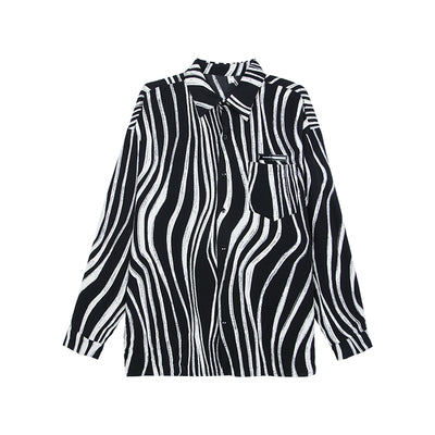 Camisa Suelta Estampado Cebra Contraste para Hombre - Manga Larga - Image 6