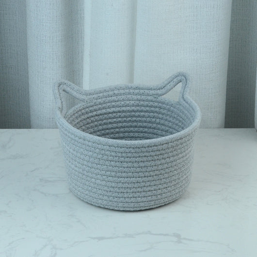 Canasta de Almacenamiento Tejida a Mano con Orejas de Gato - Image 18