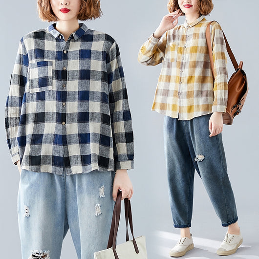 Camisa de Cuadros Manga Larga Talla Grande para Mujer